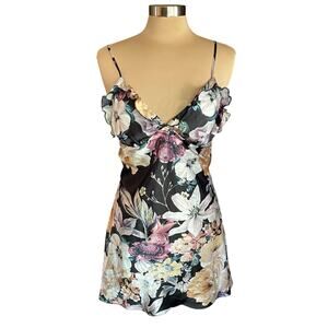 Midnight Bakery Dark Floral Short Satin Chemise Slip Size MEDIUM Sexy Lingerie